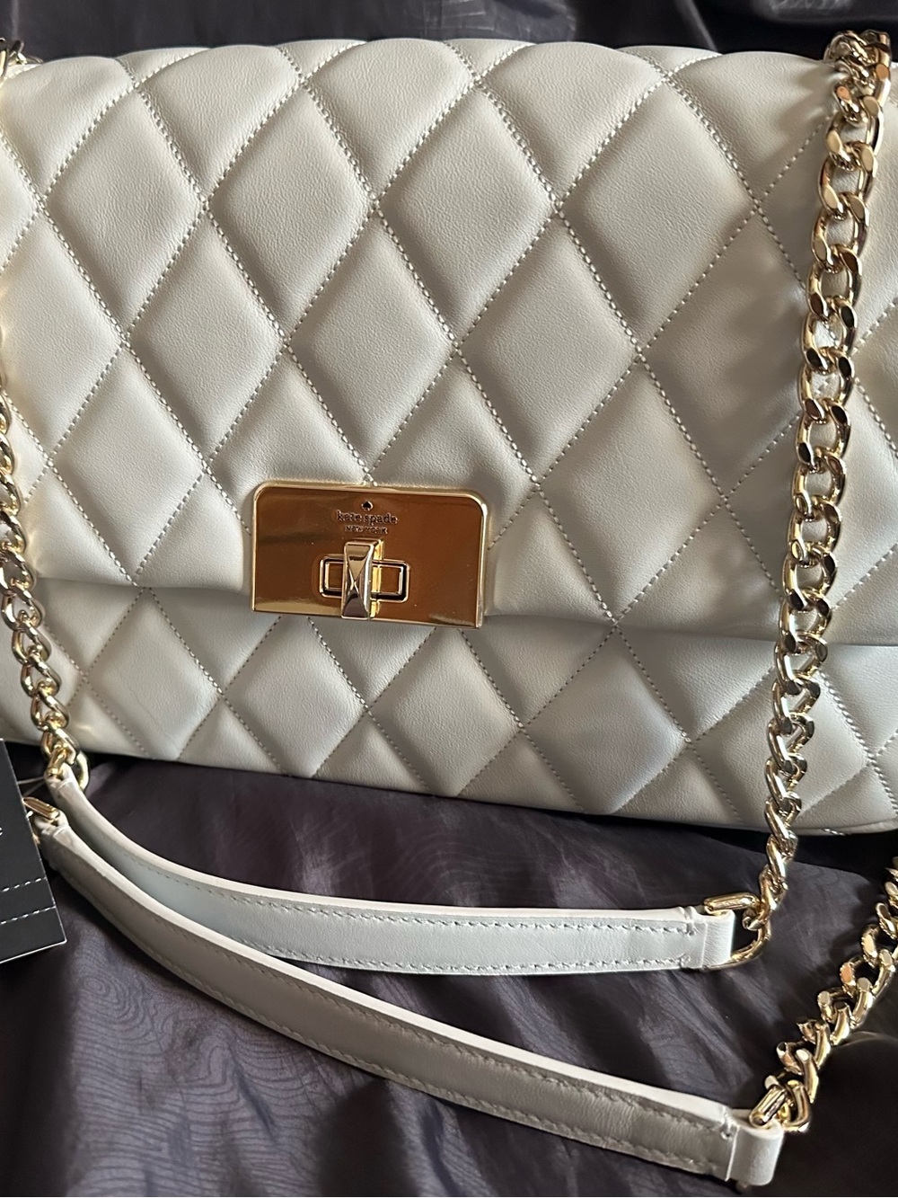kate spade Quilted Cream Shoulder Bag with Gold Chain Hardware